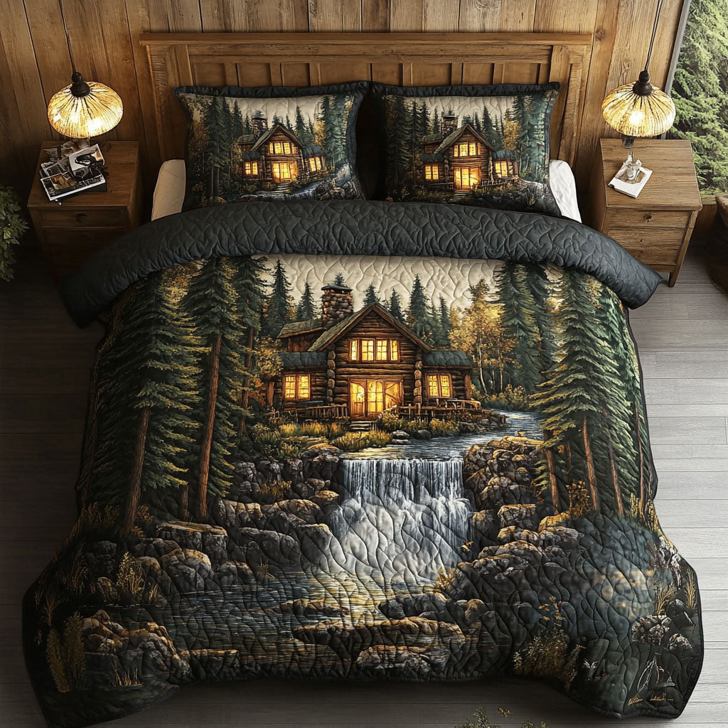 Forest Cabin Waterfall Quilted Bedding Set Best Comforter Sets Gift Ideas For Mom