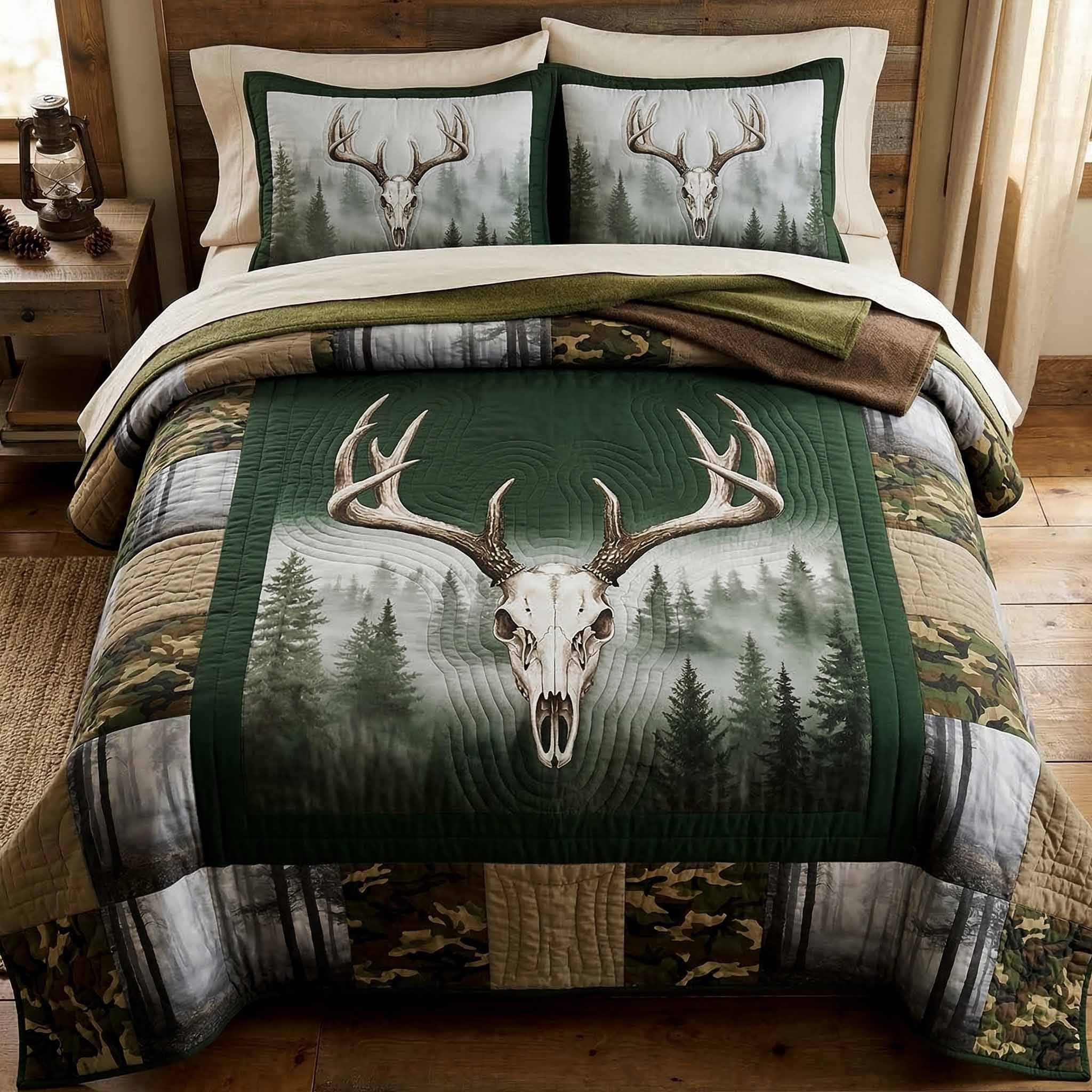 Forest Crest Quilted Bedding Set Rustic Themed Bedroom Decor Father's Day Gifts Ideas