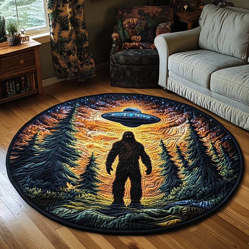 Forest Crytid Quilted Round Mat Cool Circle Rugs Nice Gifts For Mom