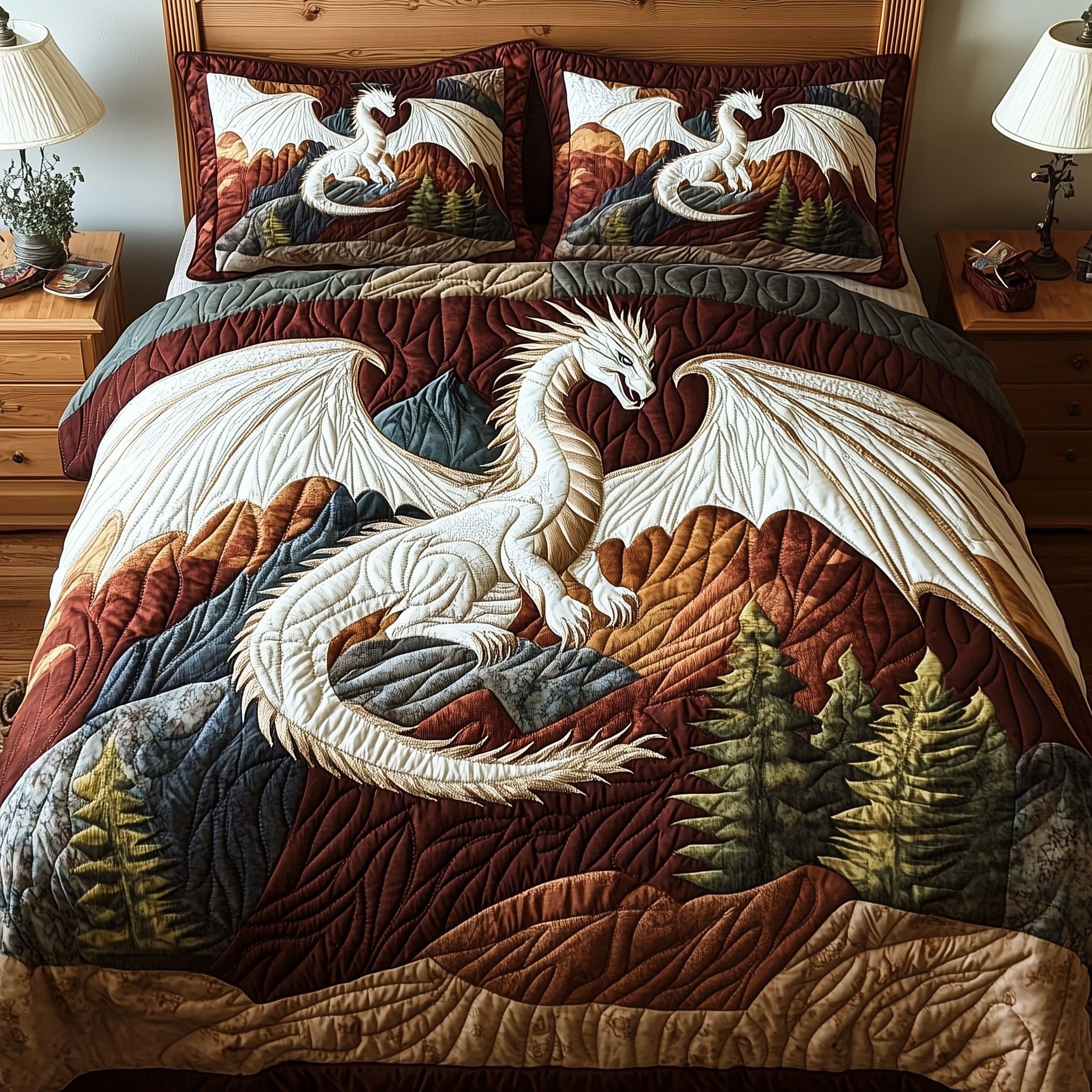 Forest Dragon Quilted Bedding Set Quilt Comforter Sets Best Gifts For Dragon Lovers