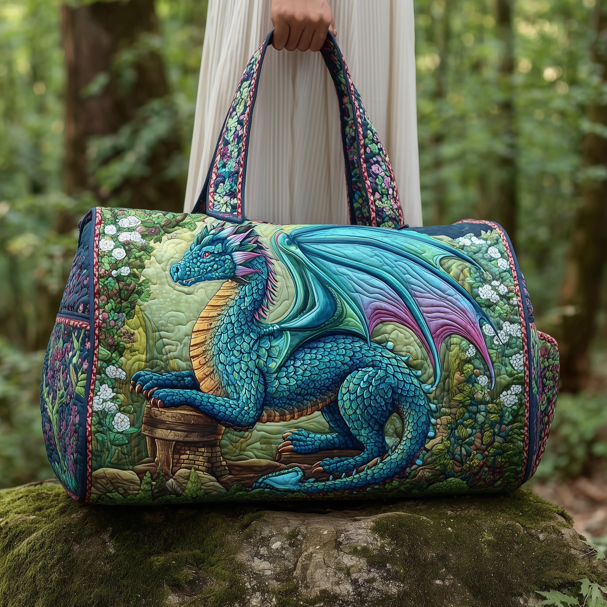 Forest Dragon Quilted Duffle Bag Athletic Bag Mothers Day Present Ideas