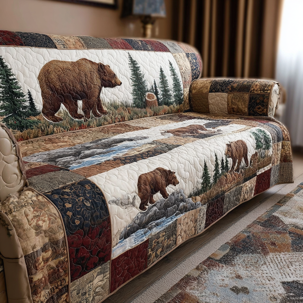 Forest Echo Quilted Sofa Cover Living Room Decorations Bear Theme Gifts
