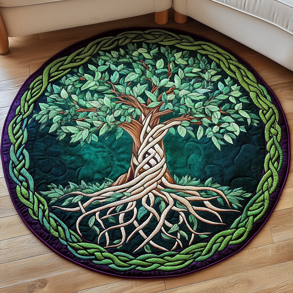 Forest Embrace Quilted Round Mat Best Round Area Rugs Tree Of Life Themed Gifts