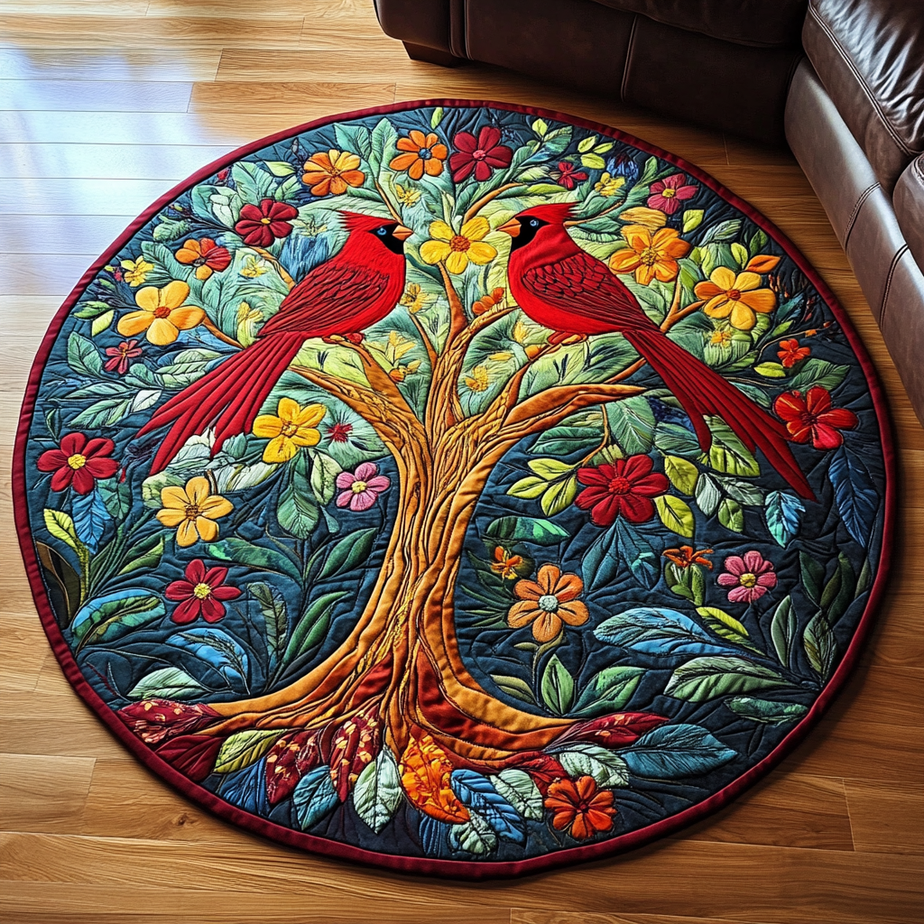 Forest Flame Quilted Round Mat Round Mats For Floor Cardinal Gifts For Men