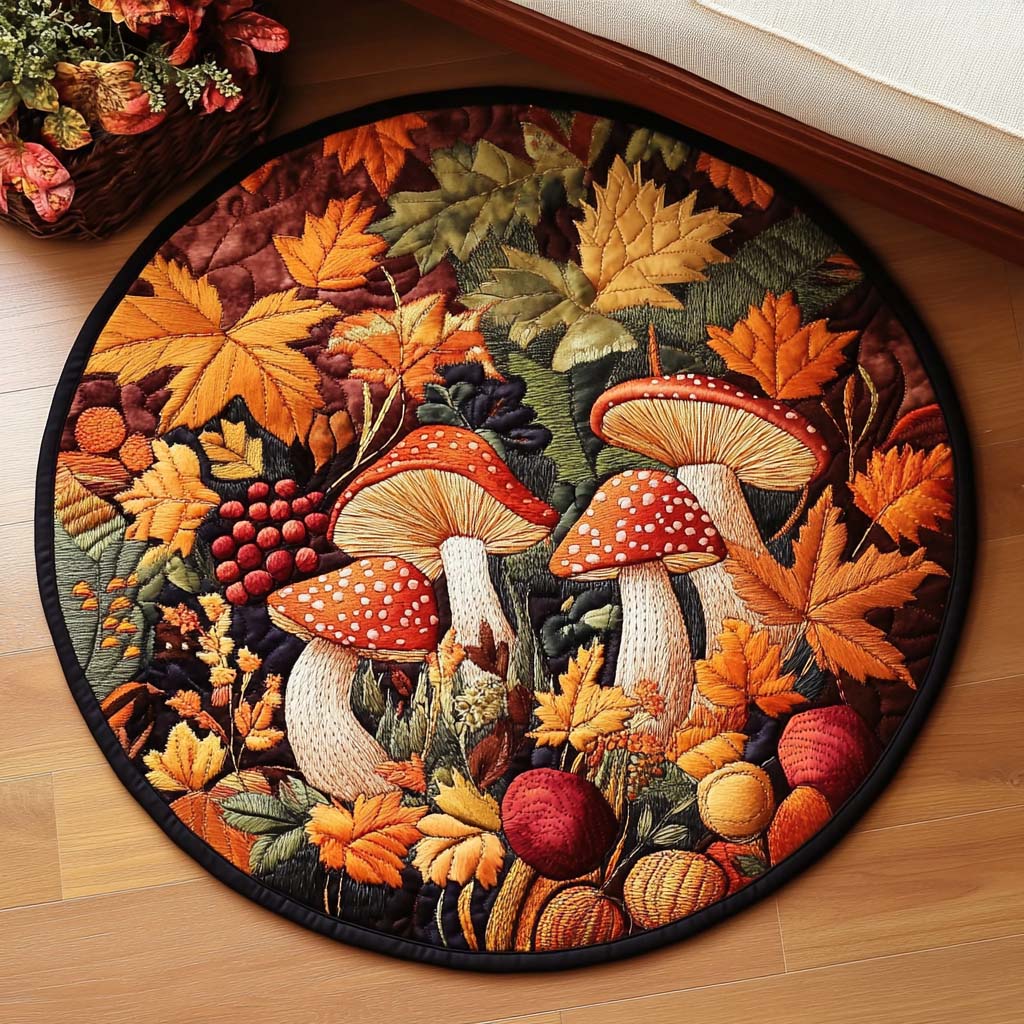 Forest Forage Quilted Round Mat Round Matts Fall Autumn Gifts For Him