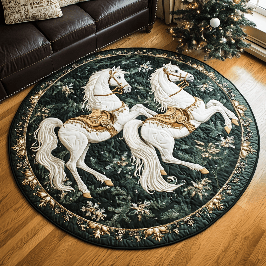 Forest Gallop Quilted Round Mat Small Round Mat Great Gifts For Horse Owners