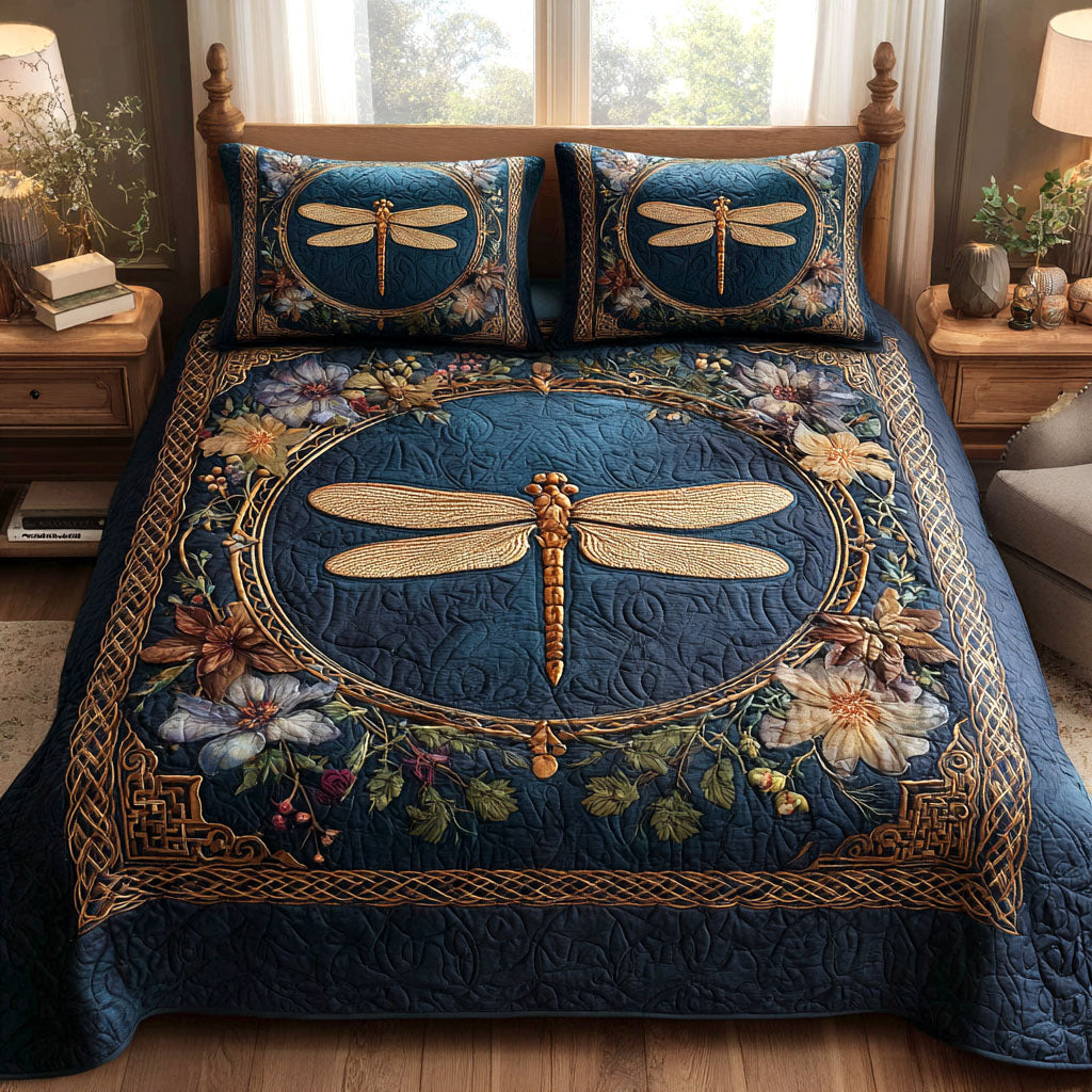 Forest Gleam Quilted Bedding Set Bed Room Decoration Dragonfly Themed Gift Items