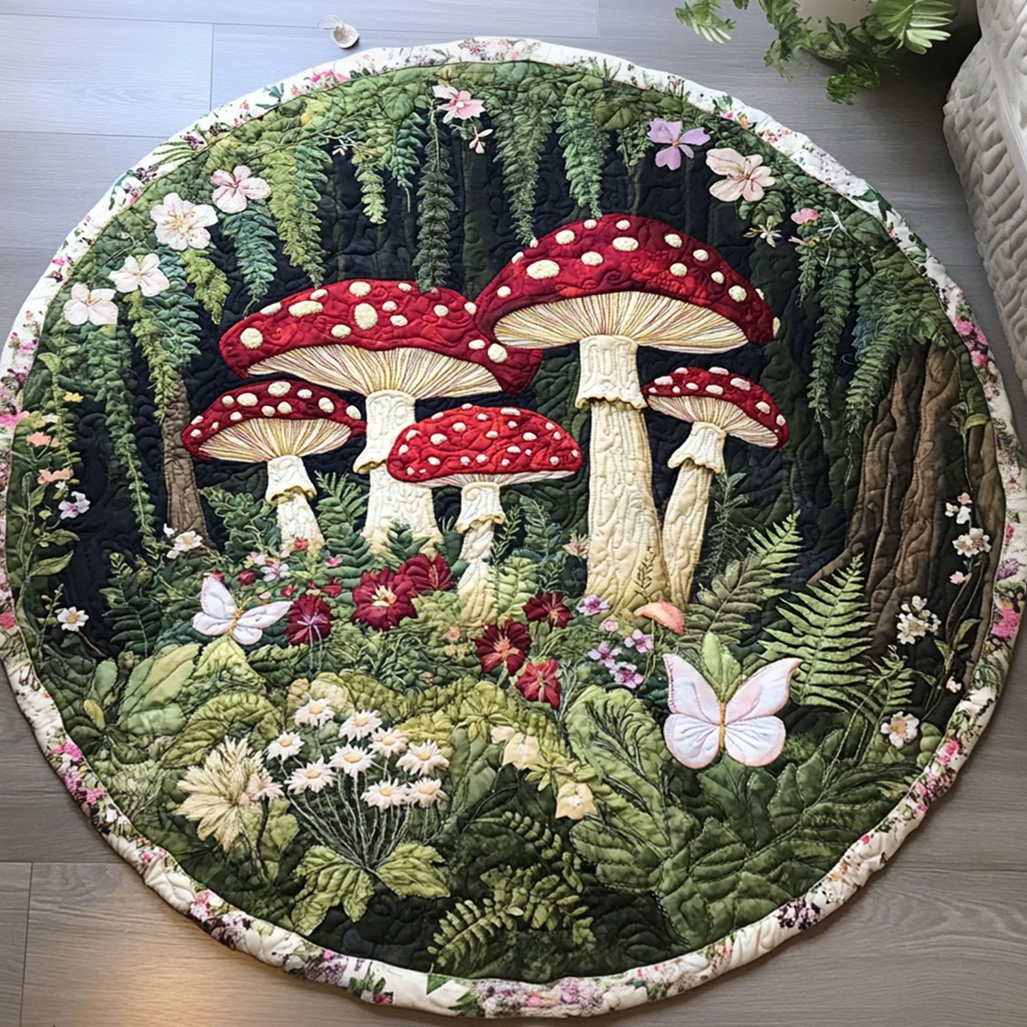 Forest Glow Mushrooms Quilted Round Mat Large Round Carpet Rugs Special Gifts For Mom