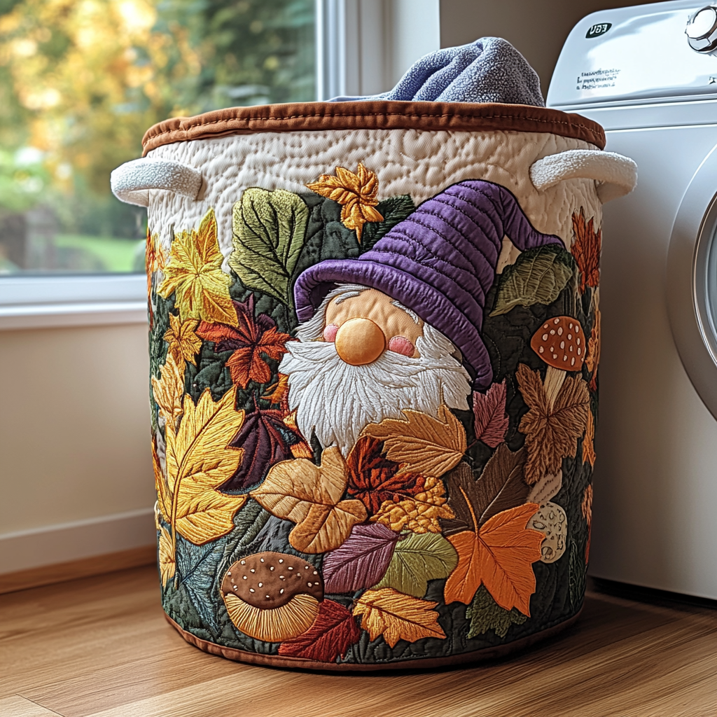 Forest Gnome Quilted Laundry Basket Unusual Laundry Basket Fall Gift Items