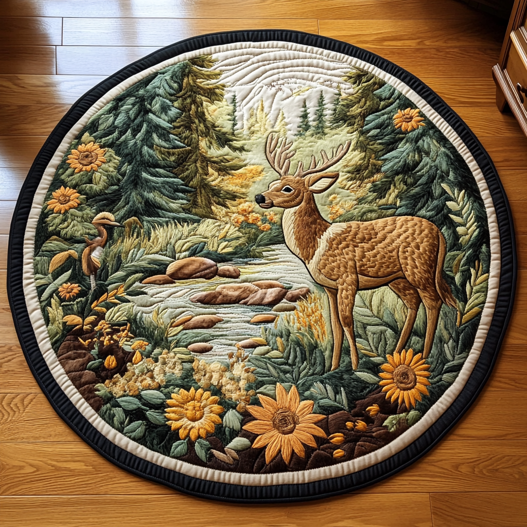 Forest Grace Quilted Round Mat Round Carpet Mats Gifts For Deer Hunters