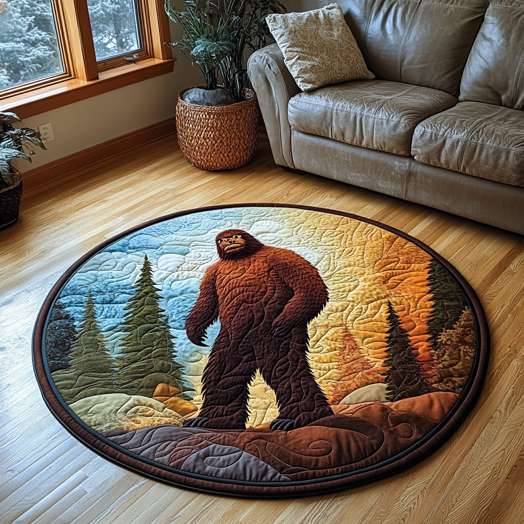 Forest Guardian Quilted Round Mat Round Carpet Rugs For Sale Bigfoot Gifts For Him