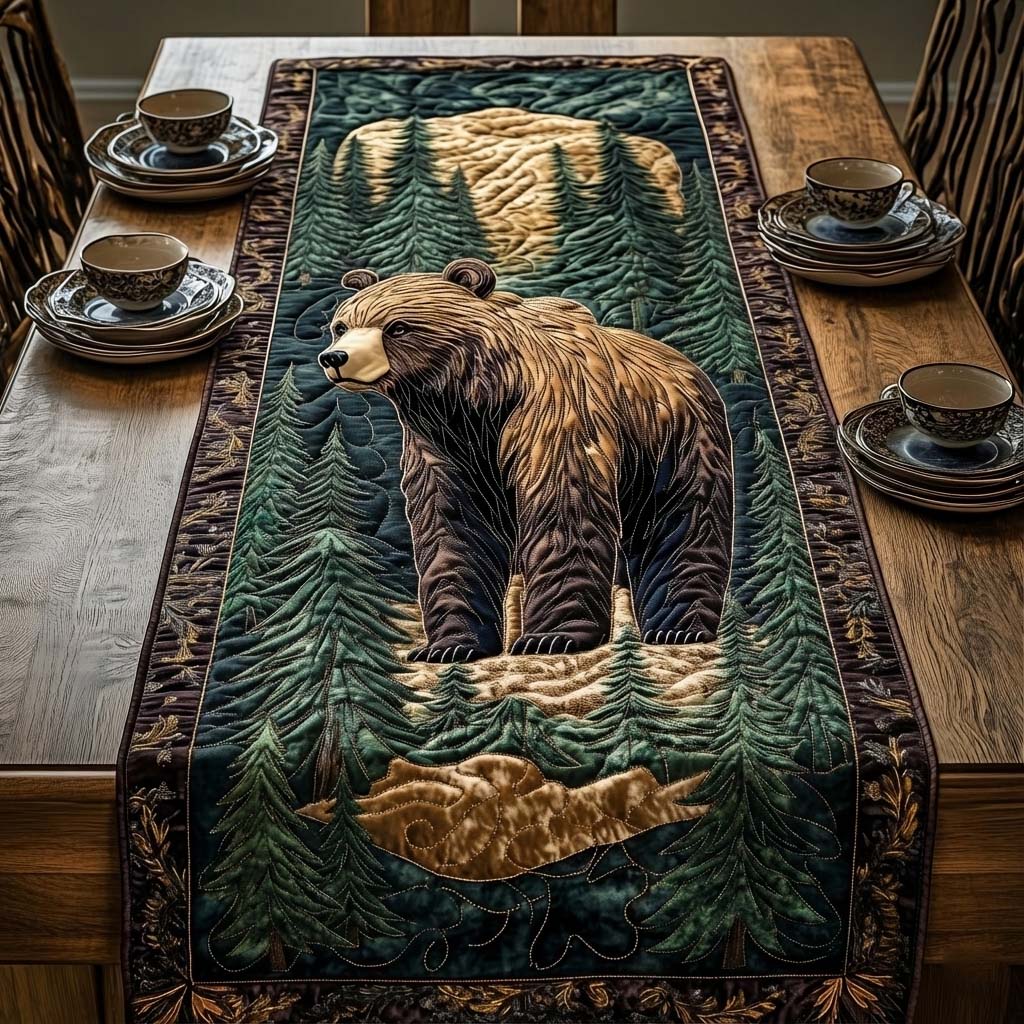 Forest Guardian Quilted Table Runner Holiday Runner Dining Bear Gifts For Mom