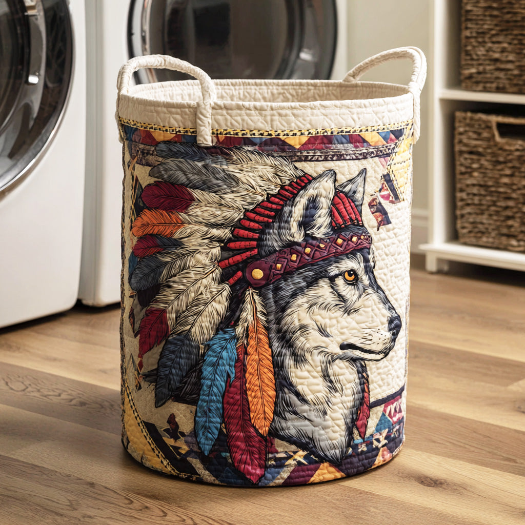 Forest Guardian Wolf Quilted Laundry Basket Dirty Laundry Basket Awesome Native American Gifts
