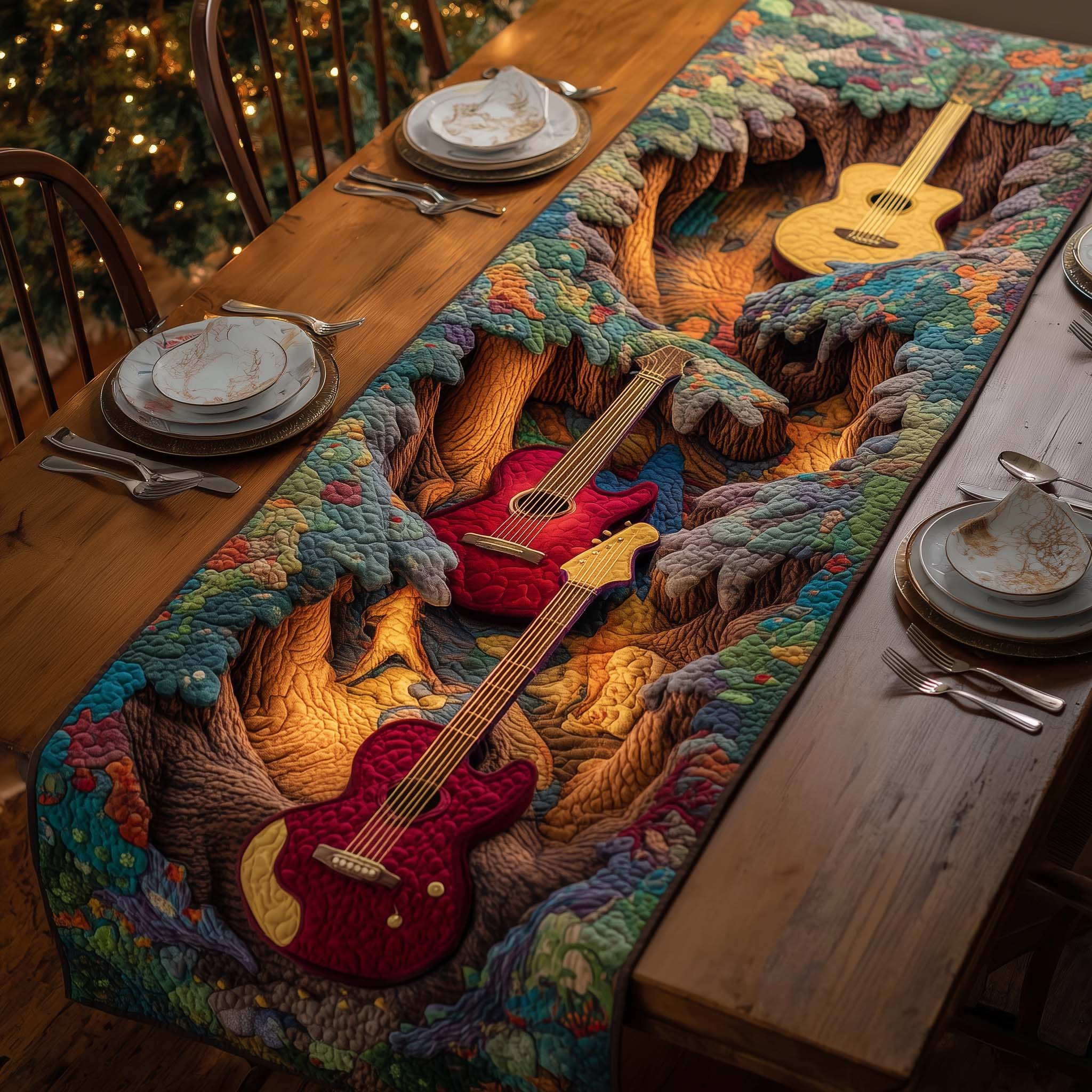 Forest Guitars Quilted Table Runner Unusual Table Runners Gifts For Guitar Lovers