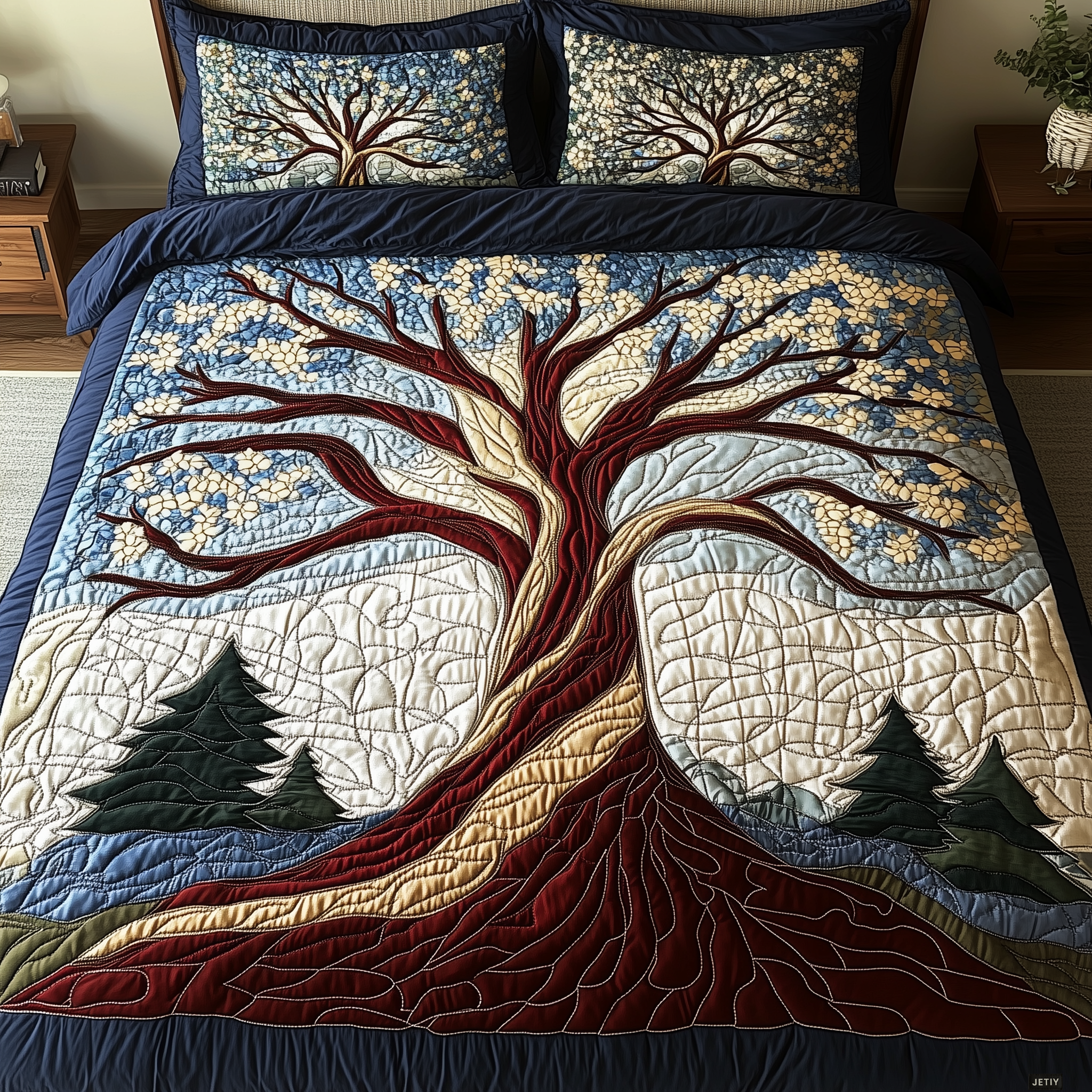 Forest Harmony Quilted Bedding Set Cute Boho Comforter Sets Tree Of Life Gifts For Women