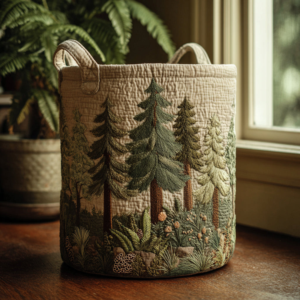 Forest Haven Quilted Laundry Basket Pine Tree Forest Laundry Hamper Gift For Him
