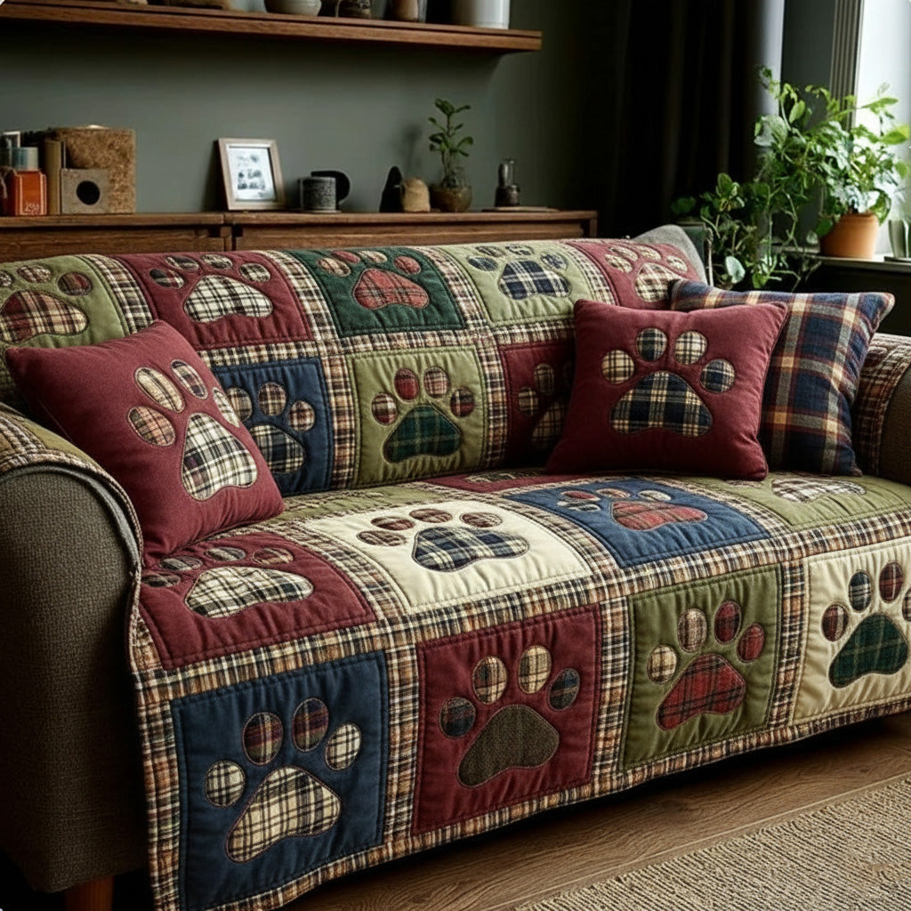 Forest Jewel Love Paw Quilted Sofa Cover Sofa Chair Covers Perfect Gift For Dog Lovers