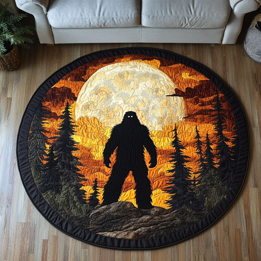 Forest Legend Quilted Round Mat Modern Living Room Bigfoot Novelty Gifts