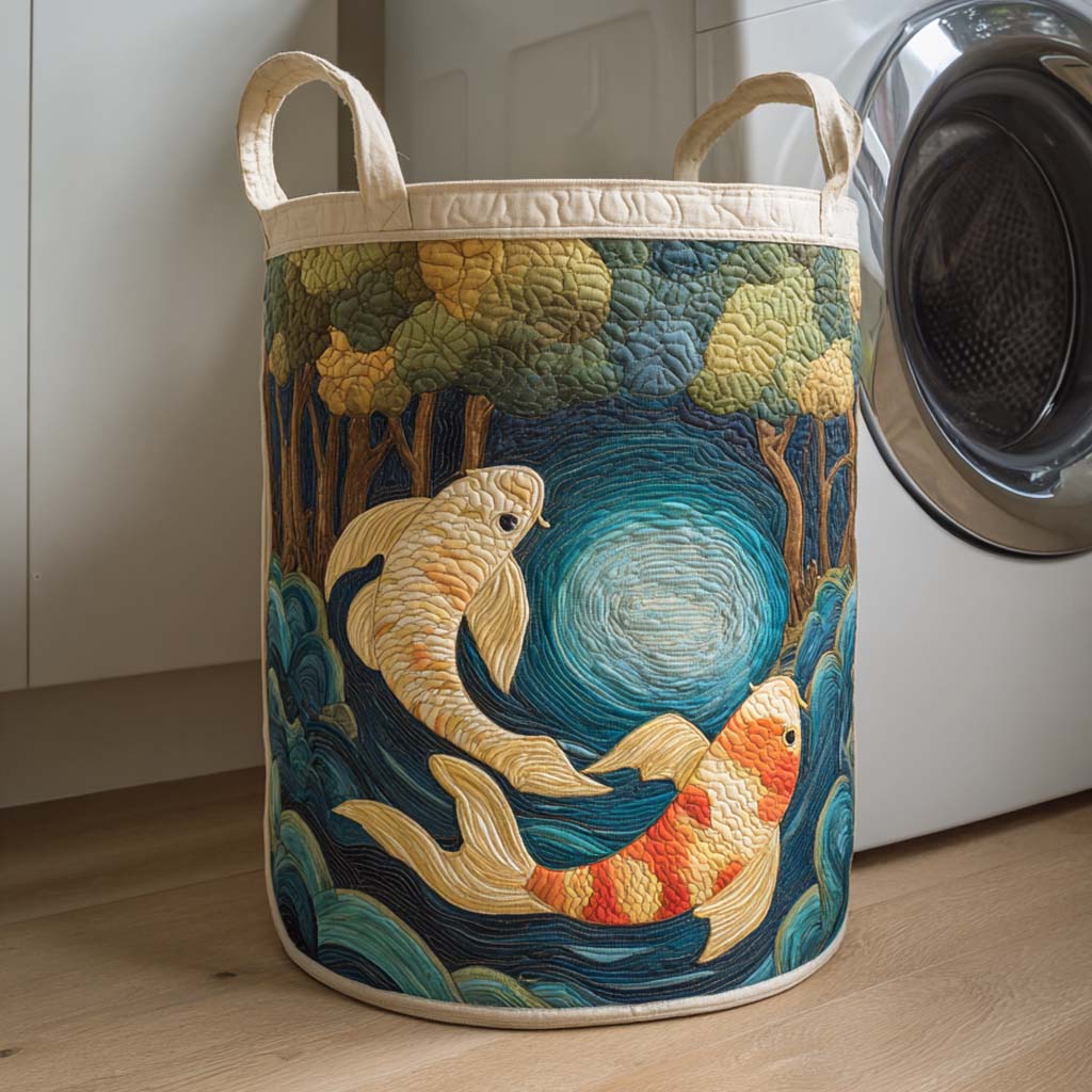 Forest Moonlight Koi Quilted Laundry Basket Best Hampers Father's Day Special Gifts For Dad