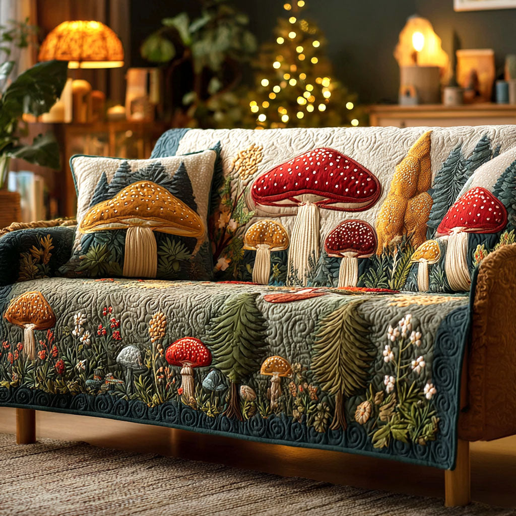 Forest Mushrooms Quilted Sofa Cover Christmas Sofa Seat Covers Gifts For Mushroom Growers