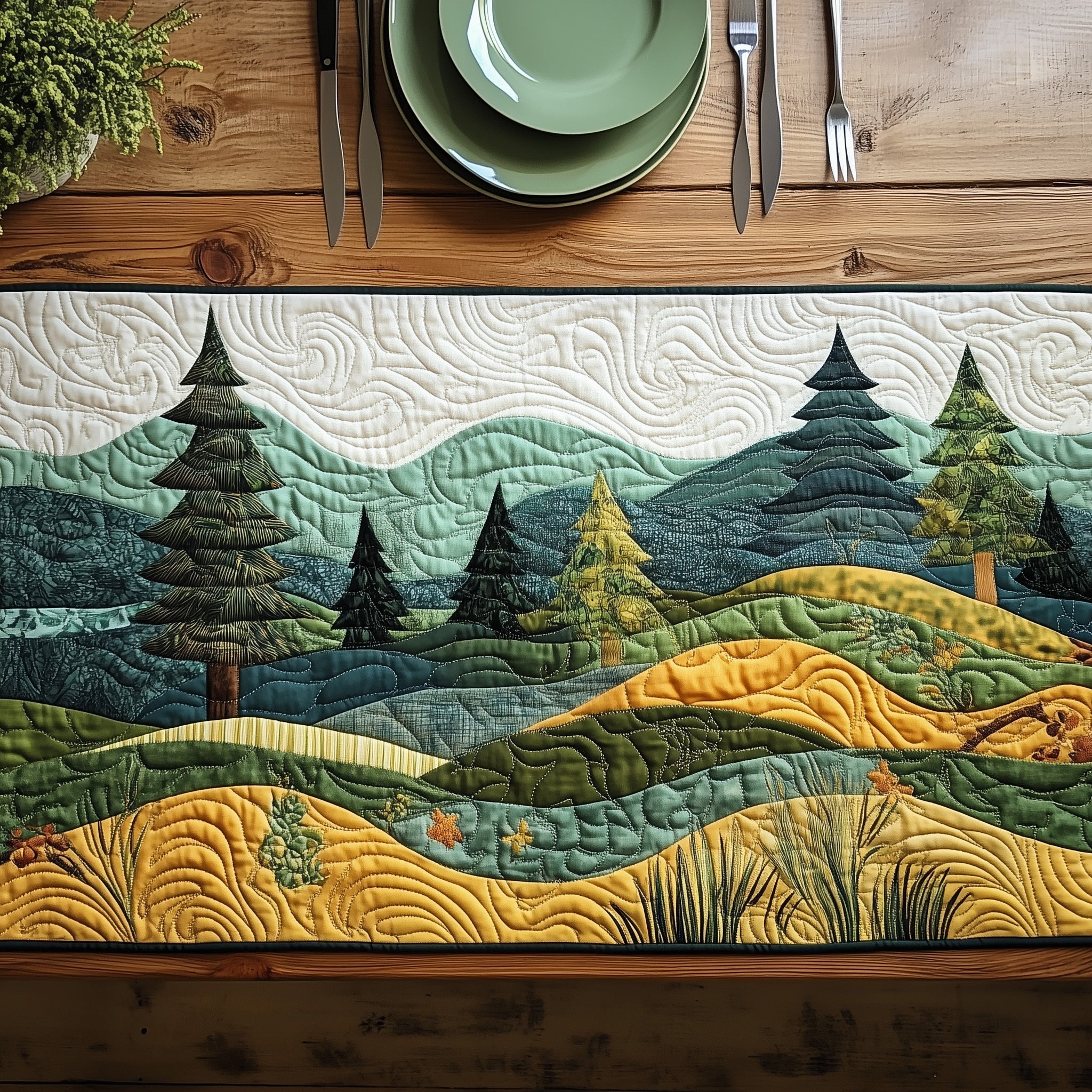 Forest Quilted Table Runner Bohemian Style Table Runner Perfect Father's Day Gifts