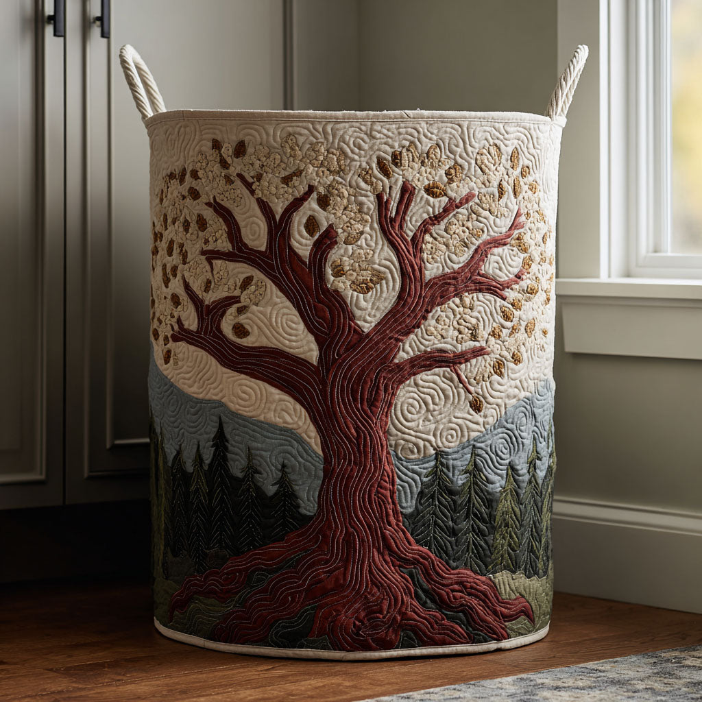 Forest Rise Quilted Laundry Basket Foldable Storage Bin Tree Of Life Themed Gifts