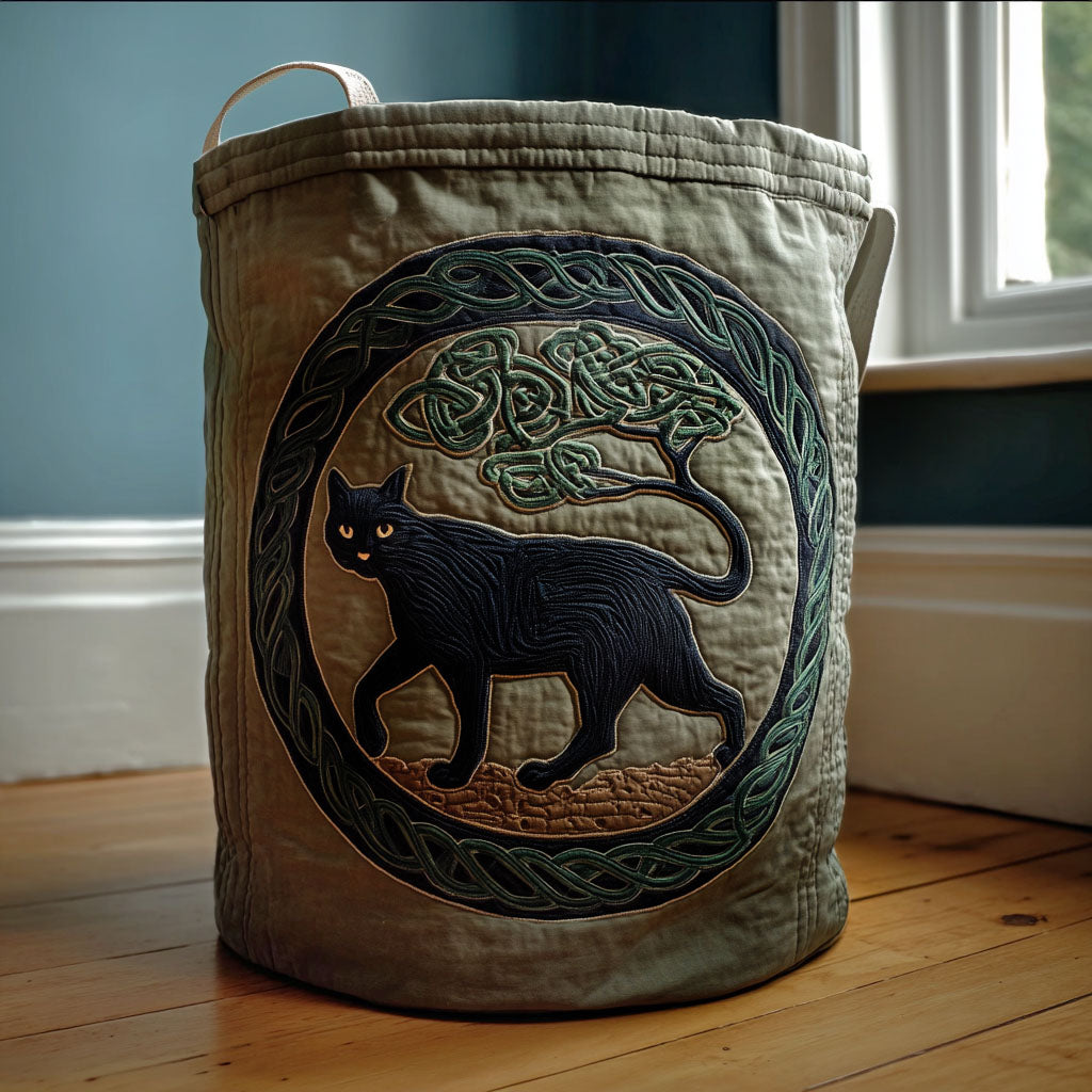 Forest Spirit Feline Quilted Laundry Basket Rustic Laundry Bin Cool Gifts Cat Lovers