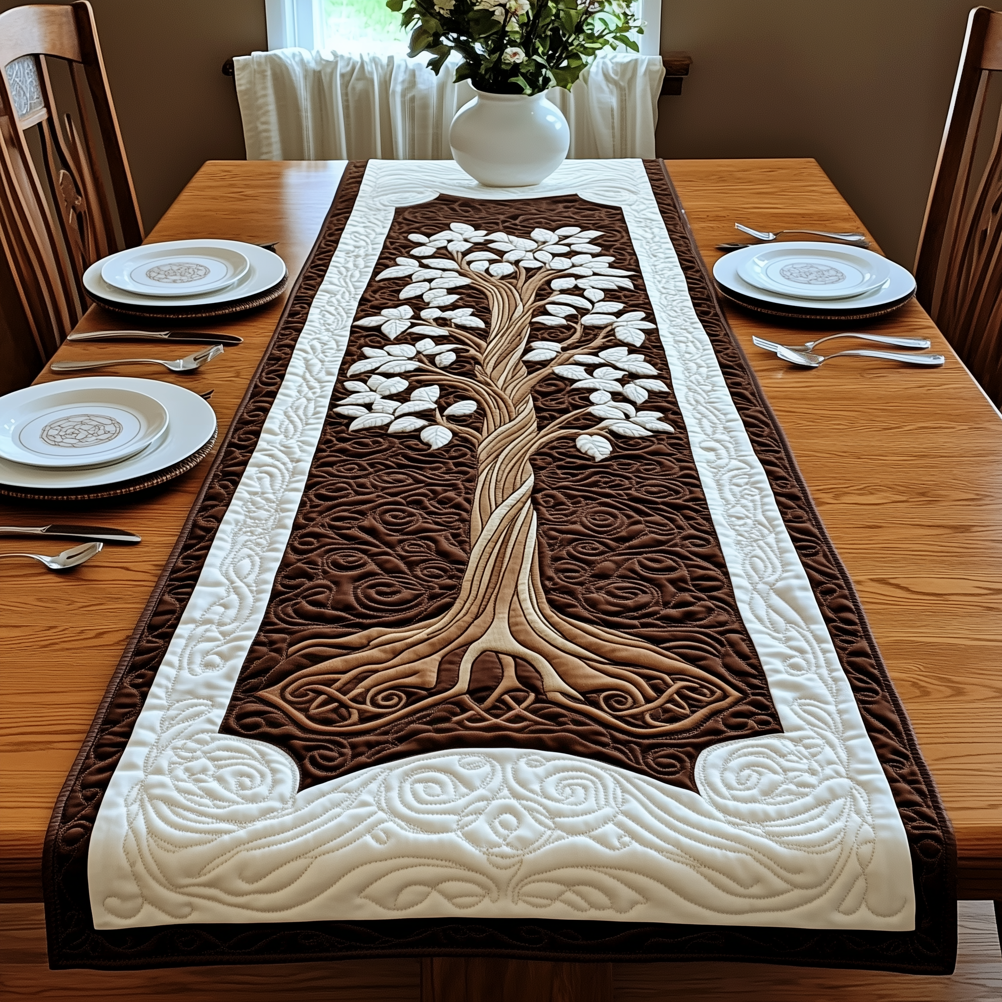 Forest Spirit Quilted Table Runner Elegant Dining Table Runner Tree Of Life Gifts Father'S Day
