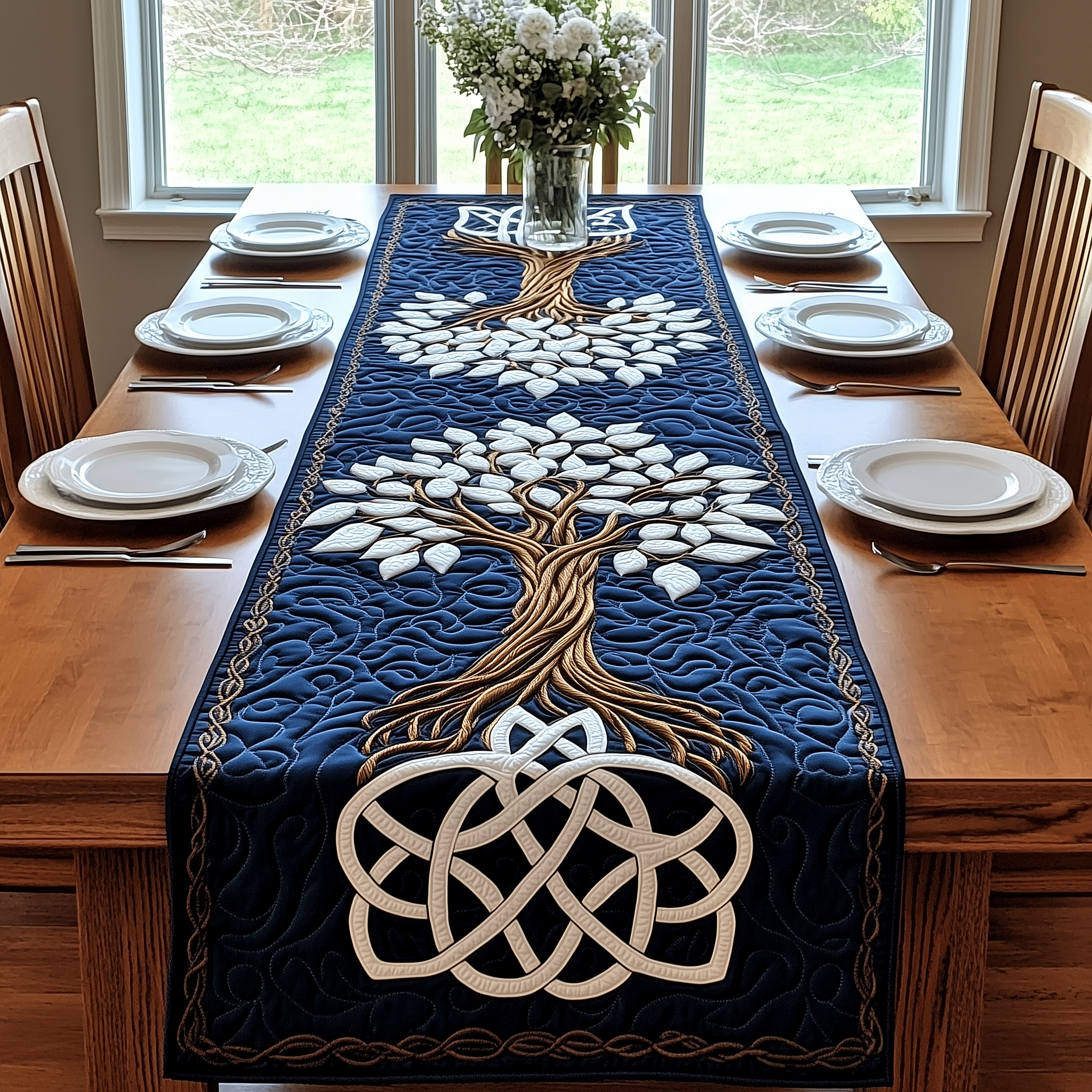 Forest Spirit Quilted Table Runner Holiday Runner Dining Tree Of Life Gifts Mother'S Day