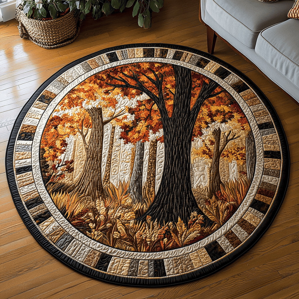 Forest Touch Quilted Round Mat Living Room Decoration Autumn Gifts Items
