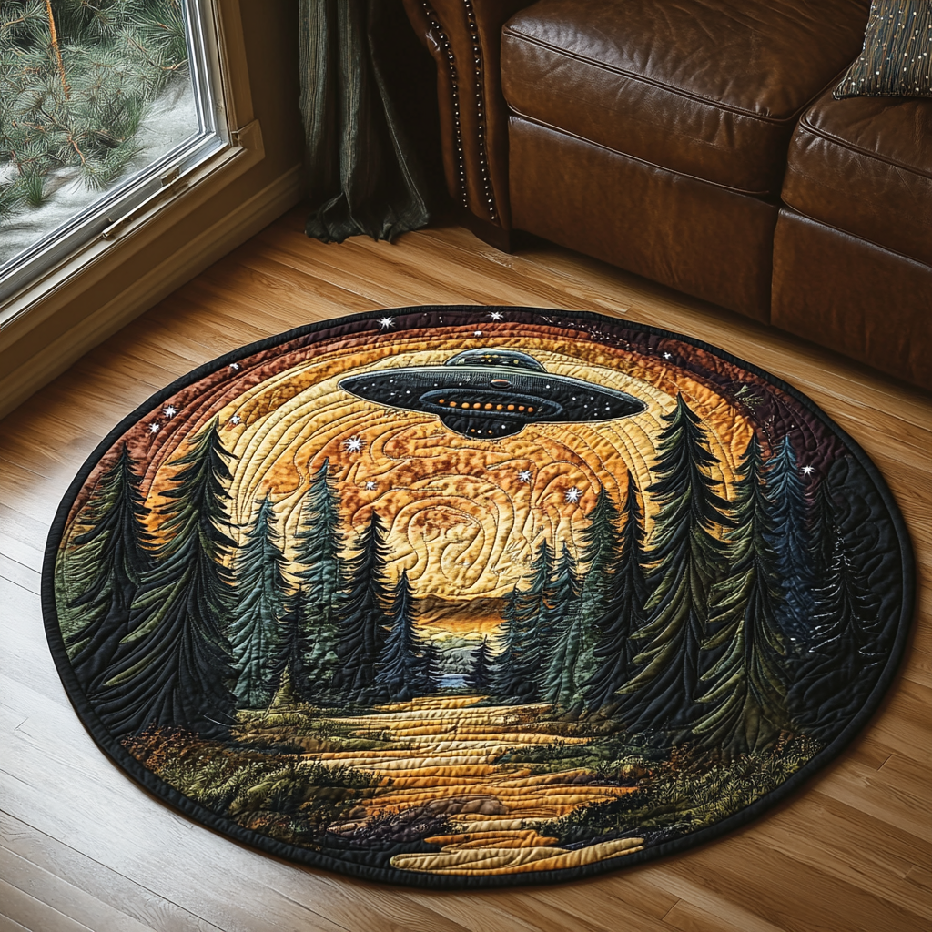 Forest UFO Encounter Quilted Round Mat Home And Decor Good Mothers Day Gift Ideas
