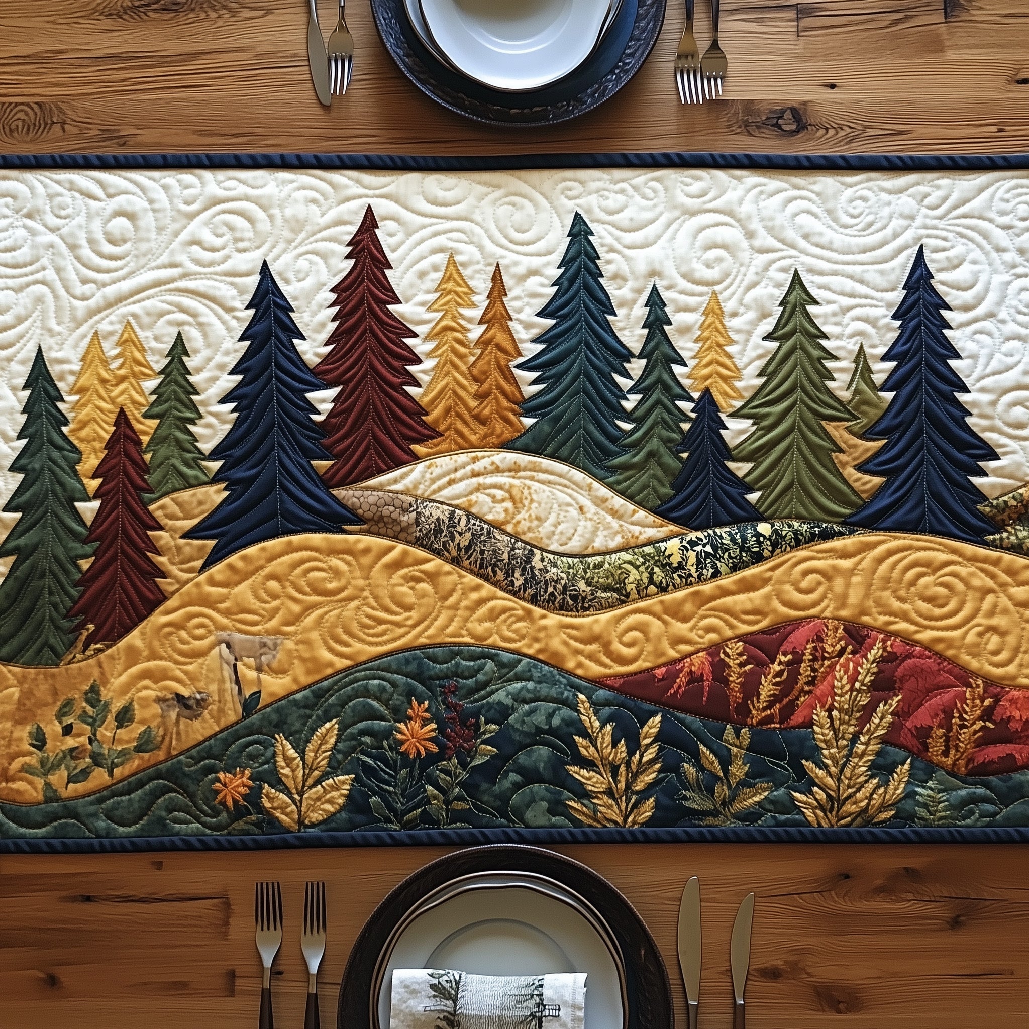 Forest Vibe Quilted Table Runner Kitchen Table Decor Special Birthday Gifts For Dad