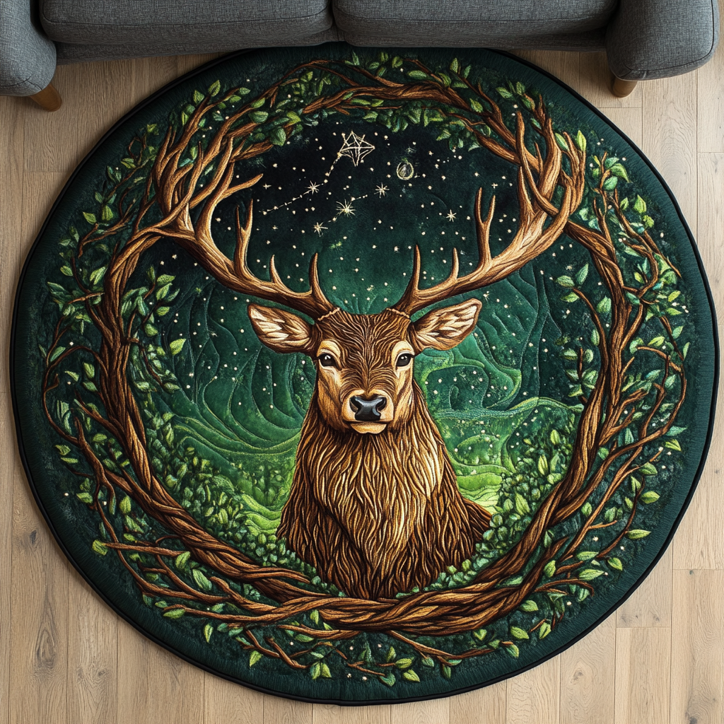 Forest Whisper Quilted Round Mat Large Circle Rug Christmas Gifts For Deer Hunters