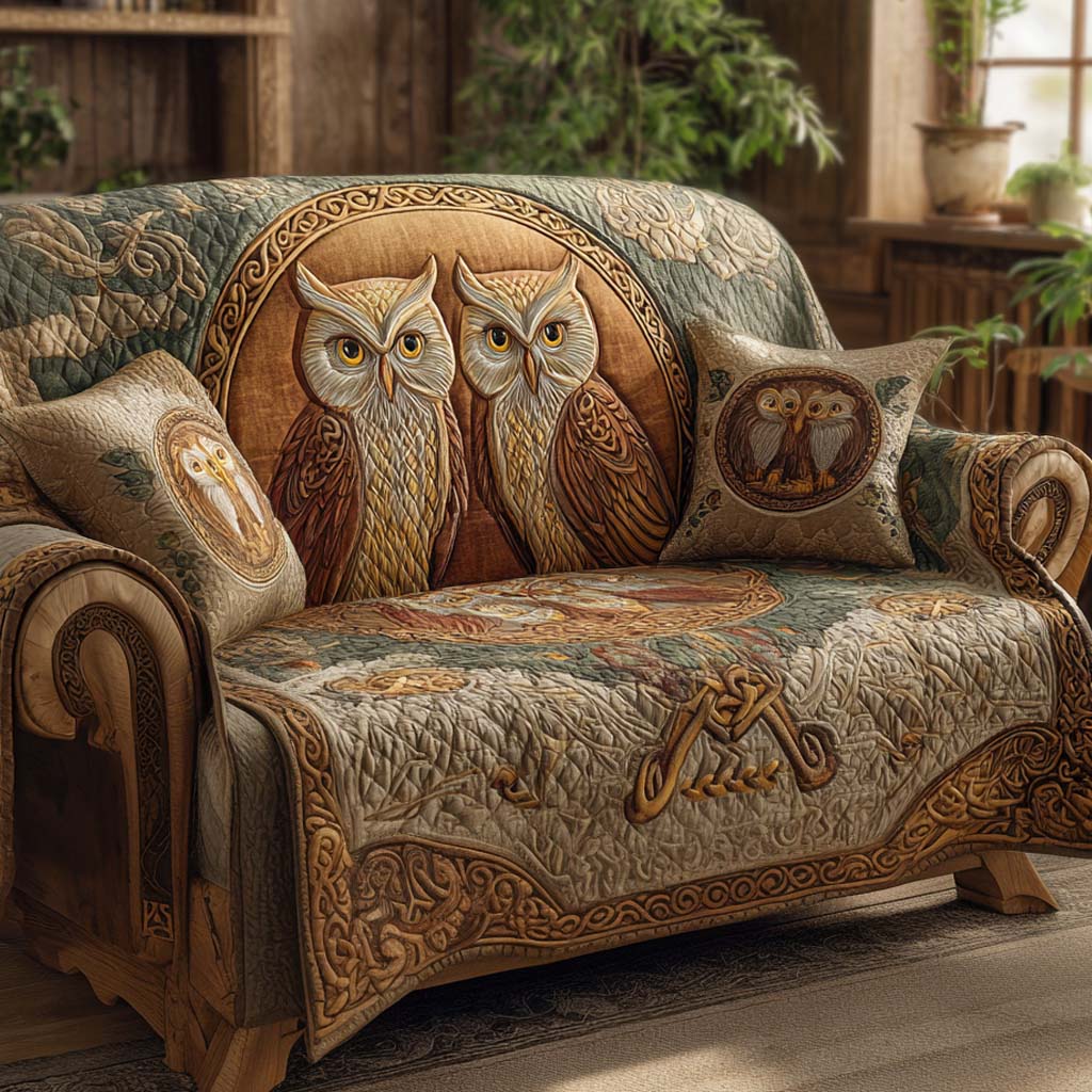 Forest Whispers Quilted Sofa Cover Home Decorattions Owl Presents For Her