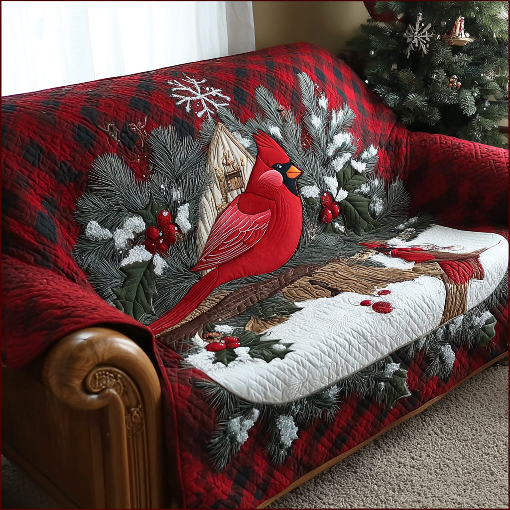 Forever Cardinal Spirit Quilted Sofa Cover Christmas Living Decor Red Cardinal Gift Items