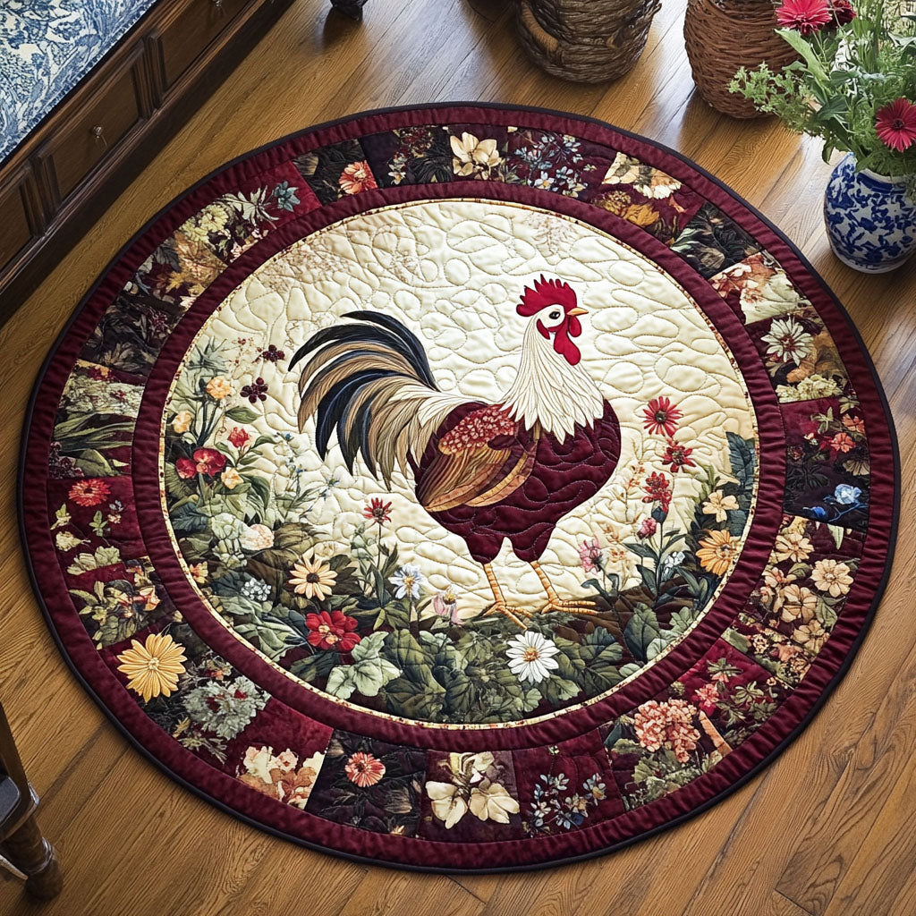 Fowl Fantasy Quilted Round Mat Round Kitchen Mat Gifts For Chicken Keepers