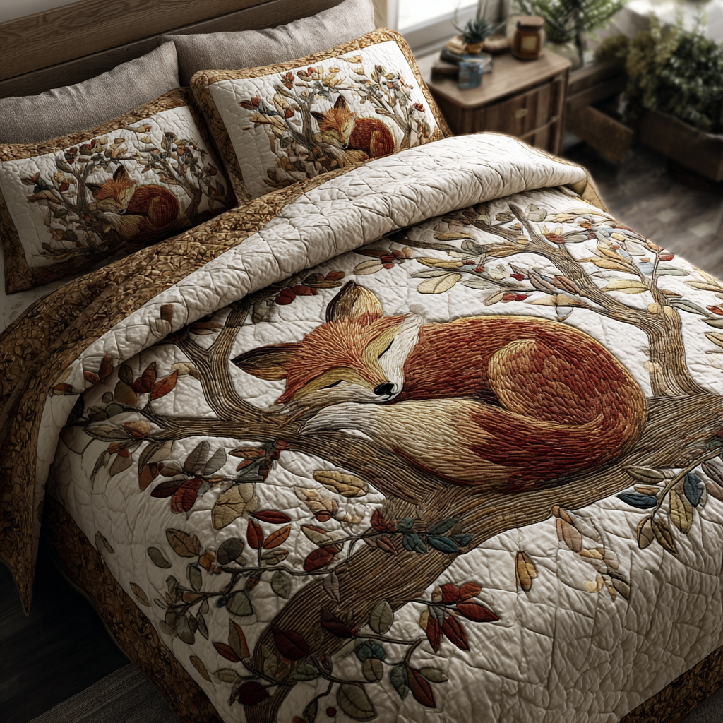 Fox Hunt Quilted Bedding Set Cute Bed Sheets For Teens Fox Gifts For Her