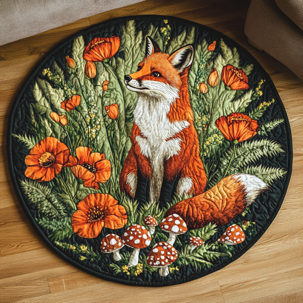 Fox Meadow Quilted Round Mat Round Area Rug Living Room Useful Mother's Day Gifts