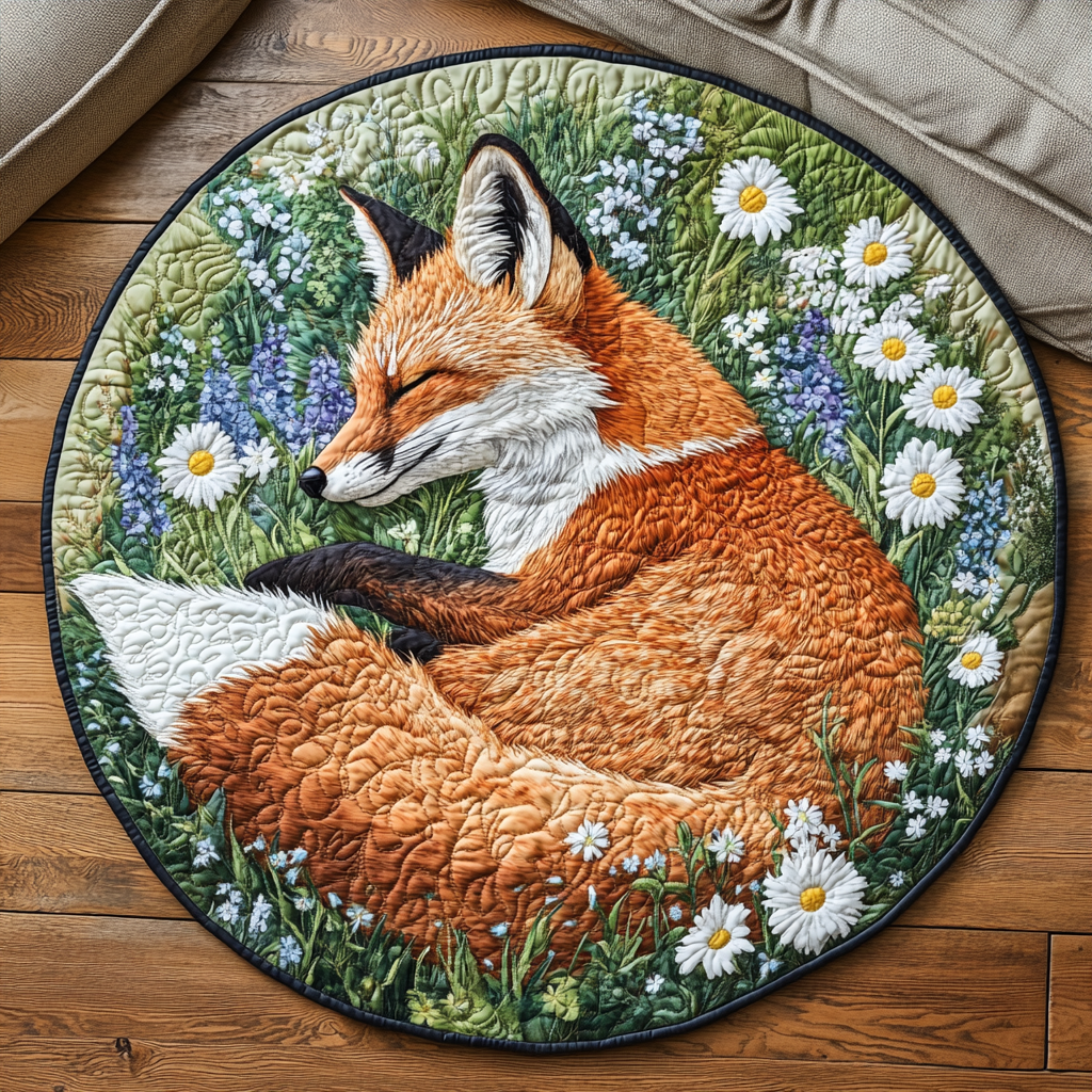 Fox Nest Quilted Round Mat Round Rugs Indoor Mother's Day Gifts For Coworkers