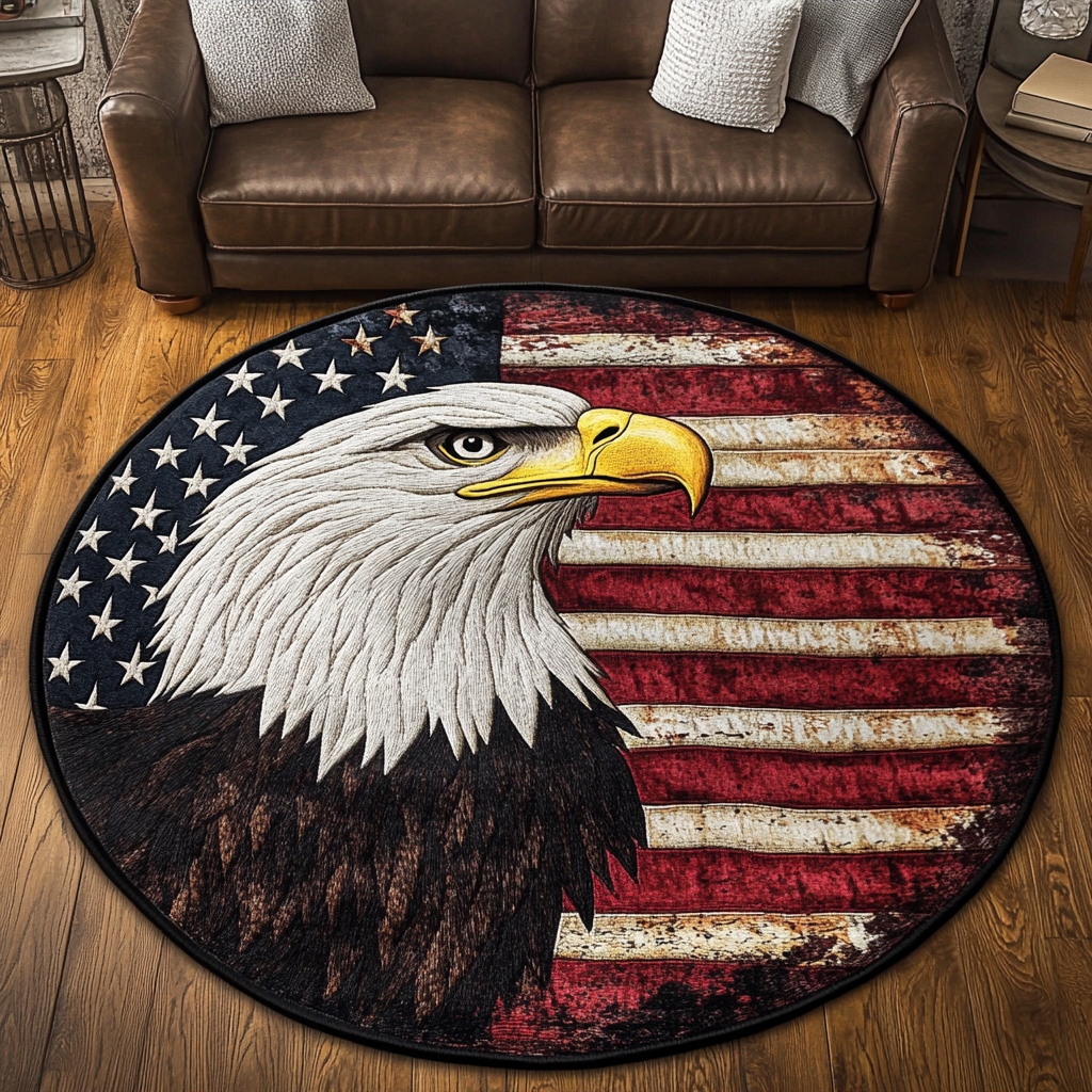 Free Eagle Quilted Round Mat Round Carpet Rugs Patriotic Eagle Gifts For Him