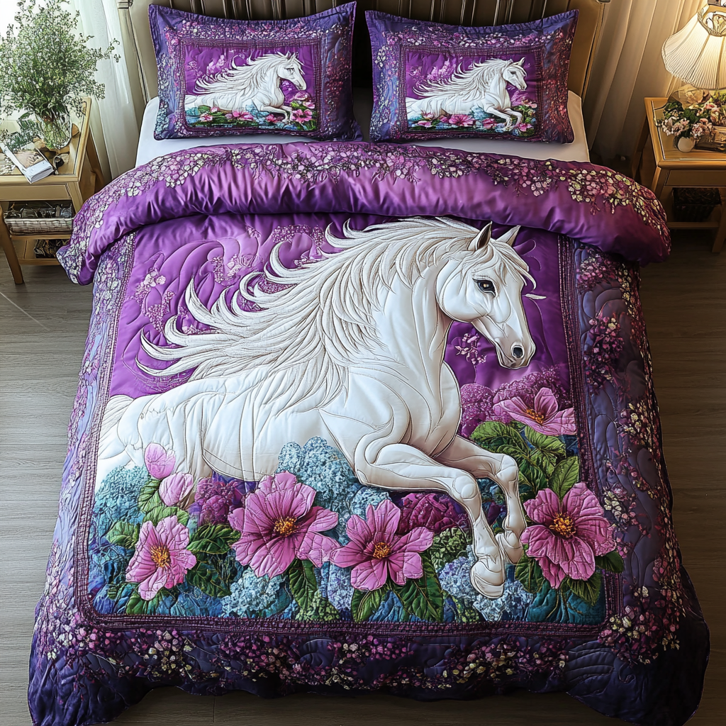 Free Horse Quilted Bedding Set Cute Queen Bed Sheets Gifts For Horse Lovers