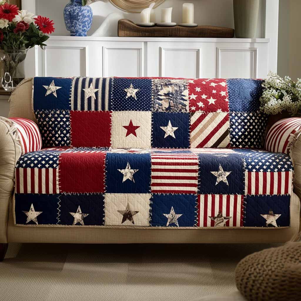 Freedom Block Quilted Sofa Cover Couch Cushion Covers Patriotic Presents