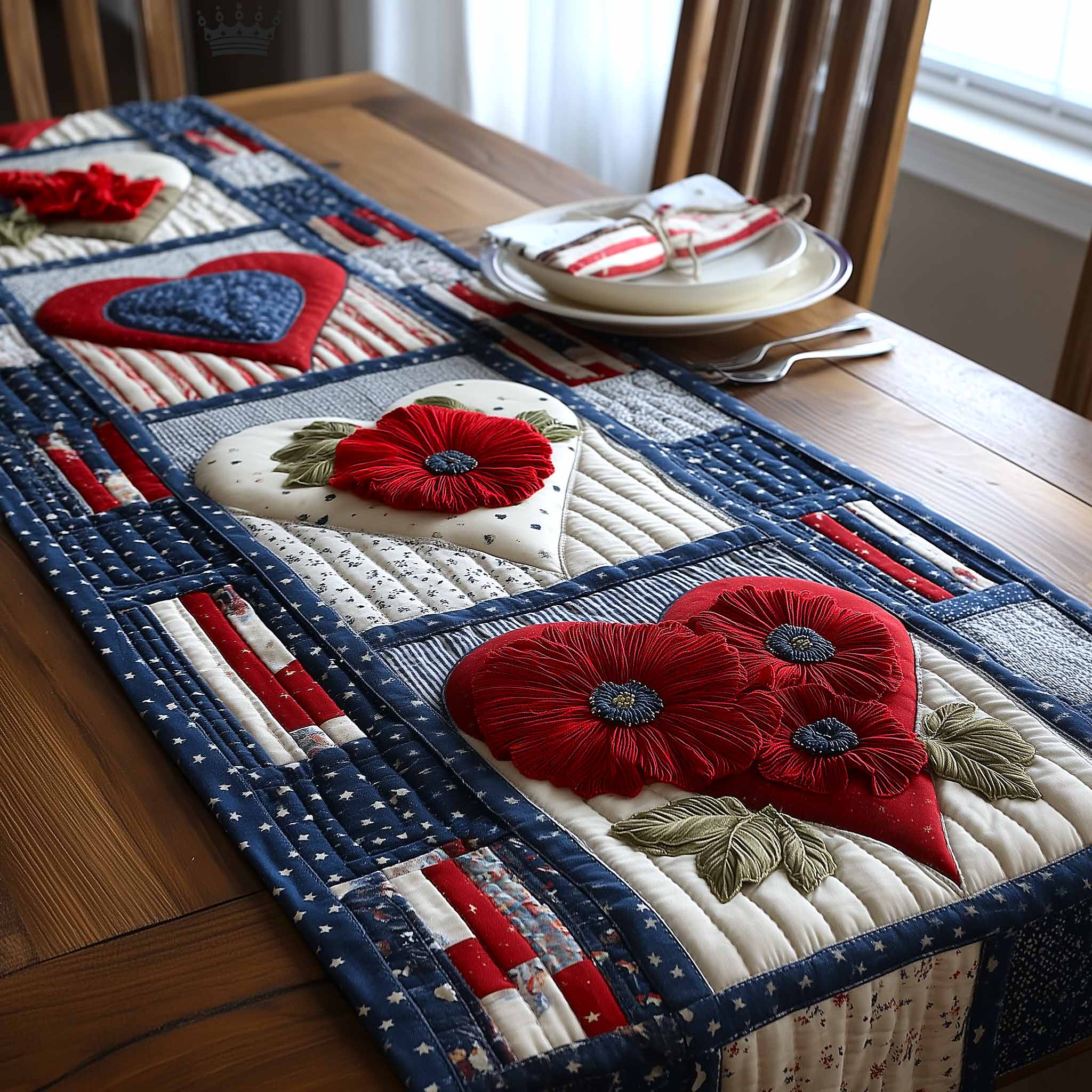 Freedom Bloom Quilted Table Runner Kitchen Table Decor Mothers Day Gift Ideas Last Minute
