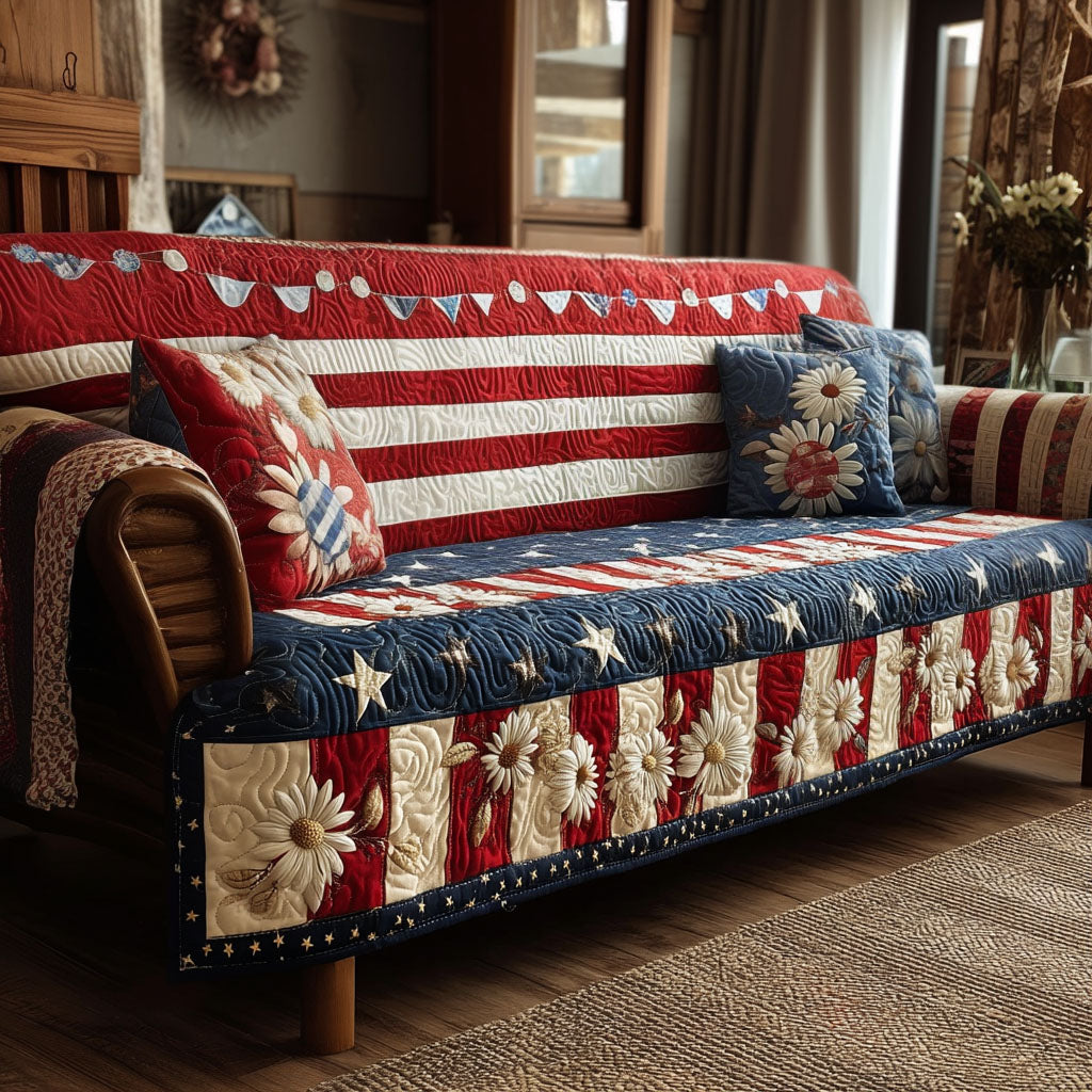 Freedom Daisy Lane Quilted Sofa Cover Cool Couch Slipcovers Patriots Gifts For Dad