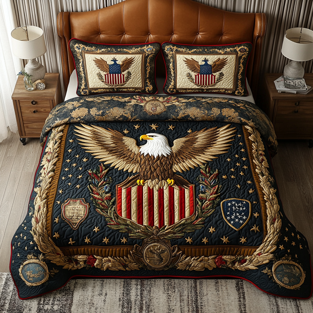 Freedom Eagle Quilted Bedding Set Cute Bed Sheets 4Th Of July Gifts