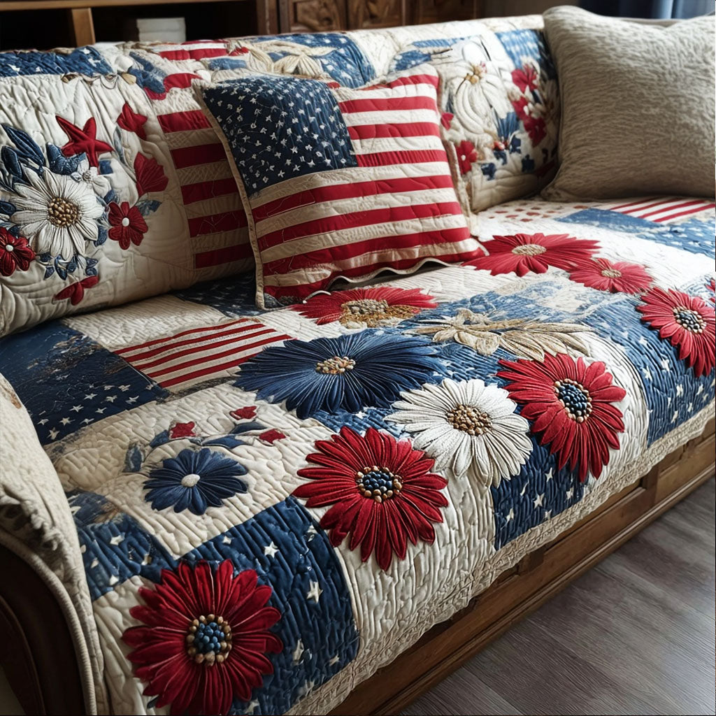 Freedom Petals Quilted Sofa Cover Living Room Sofa Covers Patriotic Themed Gifts