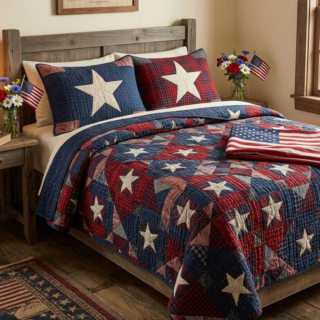 Freedom Star Quilted Bedding Set Best Bedspread Set 4th Of July Gifts For Patriots