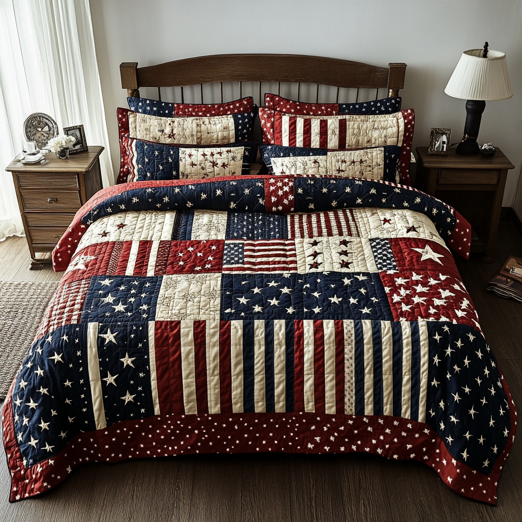 Freedom Stars Quilted Bedding Set Duvet Cover Sheets Patriotic Gift Ideas