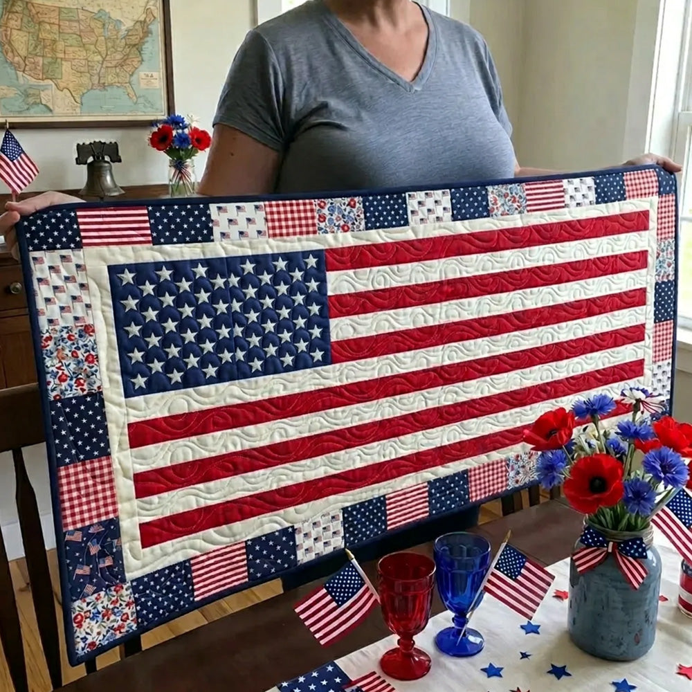 Freedom Stars Quilted Table Runner 4th Of July Centerpiece Ideas Unique Patriotic Gifts