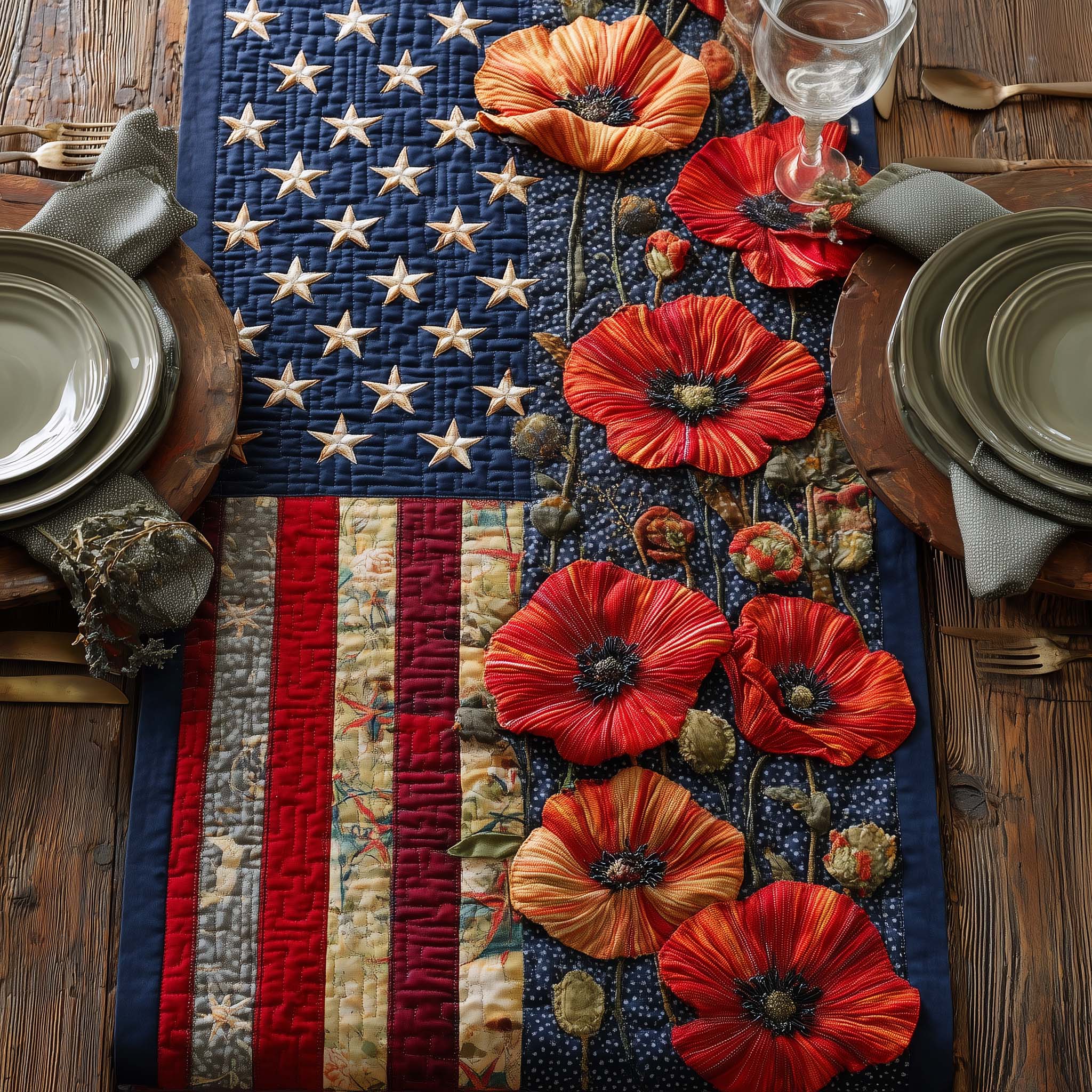 Freedom Valor Heritage Quilted Table Runner Fourth Of July Table Centerpiece Ideas Patriotic Gift Items